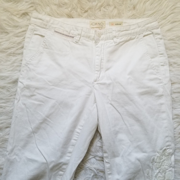 Anthropologie Chino Relaxed White Embroidered Pant - Picture 6 of 11
